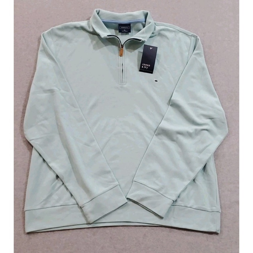 NEW Crown Ivy Sweater Mens Size 2XL Blue‎ Quarter Zip Logo Polyester Comfort